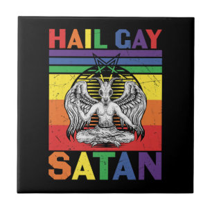Retro LGBT Rainbow Flag Hail Gay Satan LGBT Goth G Tile