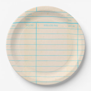 Retro Library Book Date Due Card Paper Plate
