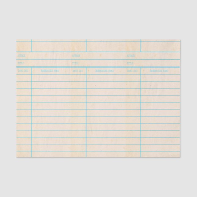 Retro Library Book Date Due Card Tissue Paper (Front)