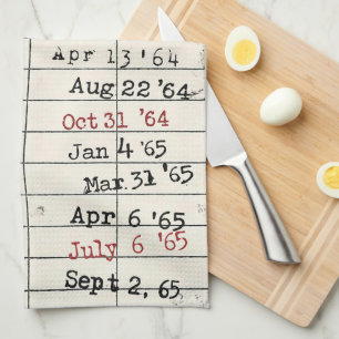 Retro Library Card   Tea Towel