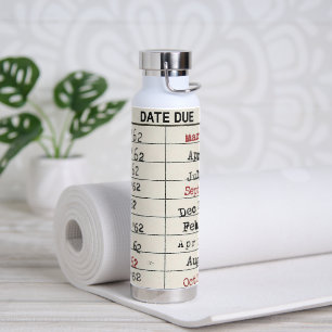Retro Library Card Water Bottle