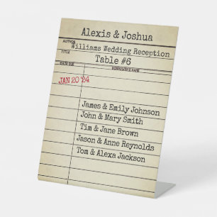 Retro Library Card Wedding Reception Pedestal Sign