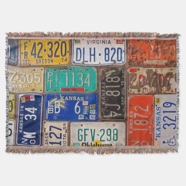 Retro License Plate Collection  Throw Blanket (Front)