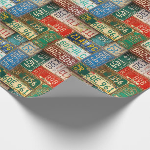 retro license plate collection wrapping paper