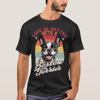 Retro Life Is Better With Boston Terrier Mum Dog L T-Shirt