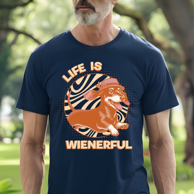 Retro 'Life is Wienerful' Dachshund Weiner Dog T-Shirt (This fun and quirky design features an adorable dachshund, complete with a cute fedora hat!)