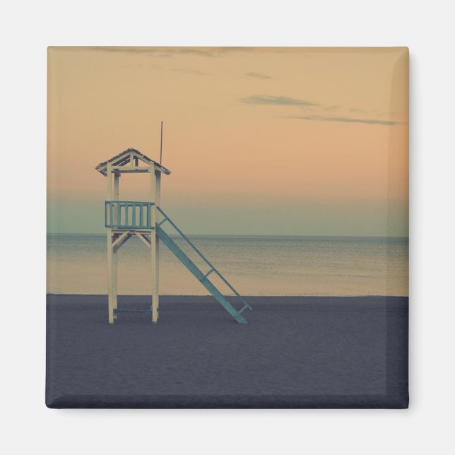 Retro Lifeguard Beach Tower Sunset Photo Magnet (Front)