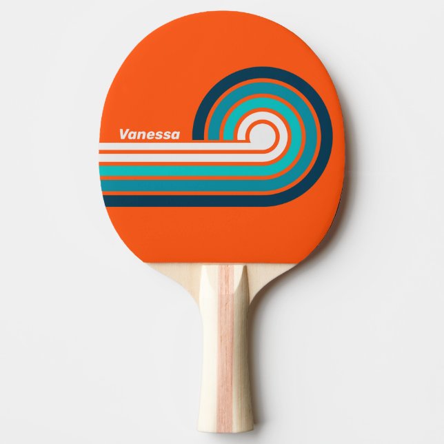 Retro Lifeguard Curl Stripes with Name Ping Pong Paddle (Front)