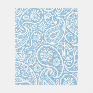 Retro Light Blue White Paisley Print Fleece Blanket