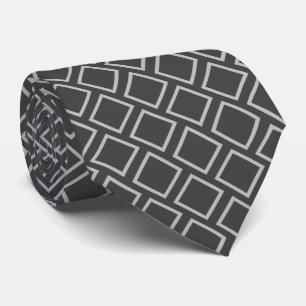 Retro Light Grey Squares On Dark Grey Neck Tie