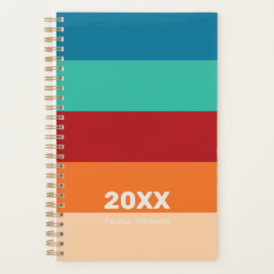 Retro Light Orange Pumpkin Blue Stripes Name Planner