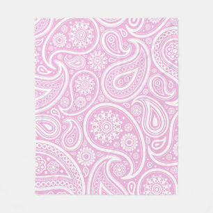 Retro Light Pink White Paisley Print Fleece Blanket