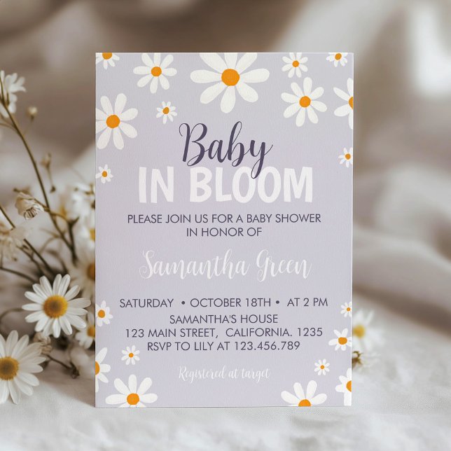 Retro Light Purple Daisy Baby Shower Invitation (Creator Uploaded)