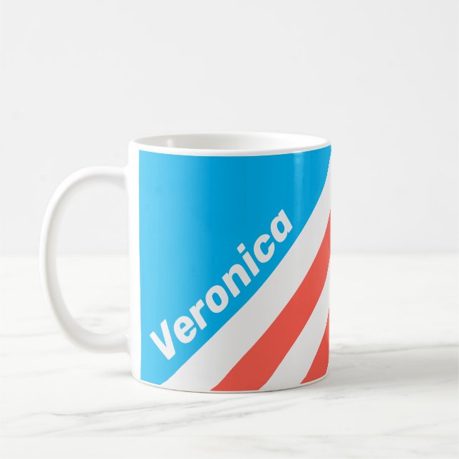 Retro Light Sky Blue Stripes with Name Coffee Mug (Left)