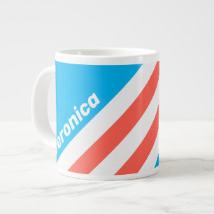 Retro Light Sky Blue Stripes with Name Large Coffee Mug