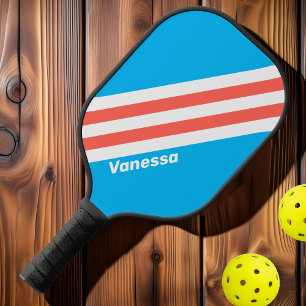 Retro Light Sky Blue Stripes with Name Pickleball Paddle