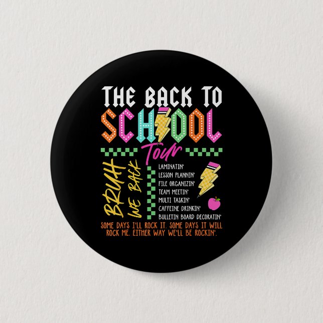 Retro Lightning Bolt Abcd Back To School Tour Teac 6 Cm Round Badge (Front)