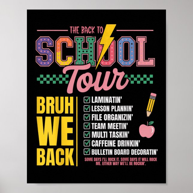 Retro Lightning Bolt Abcd Back To School Tour Teac Poster (Front)