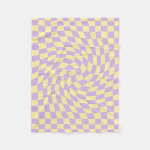 Retro Lilac Yellow Pastel Warped Checkerboard Fleece Blanket