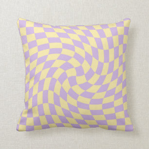 Retro Lilac Yellow Pastel Warped Chequerboard Cushion