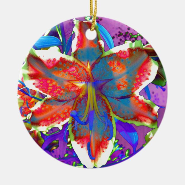 Retro Lily Ceramic Tree Decoration (Front)