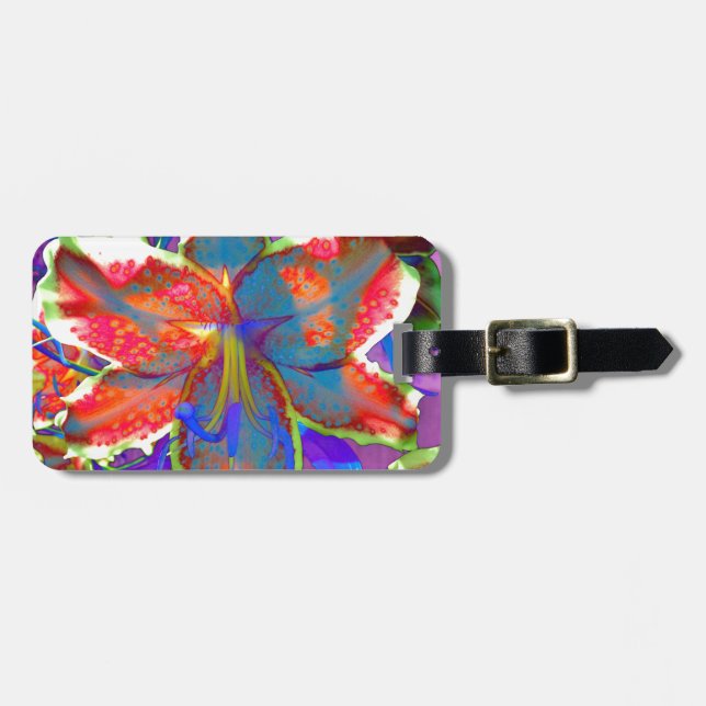 Retro Lily Luggage Tag (Front Horizontal)