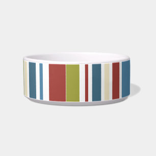 Retro Lime Blue Brown Art Pattern Pet Bowl