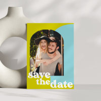Retro Lime Blue Geometric Couple Photo Wedding