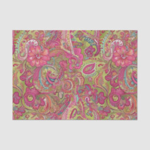 Retro lime green and pink paisley tissue paper