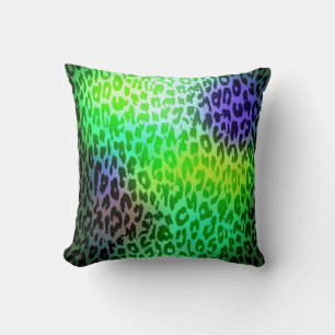 Retro Lime Green and Violet Leopard Print Skin Fur Cushion