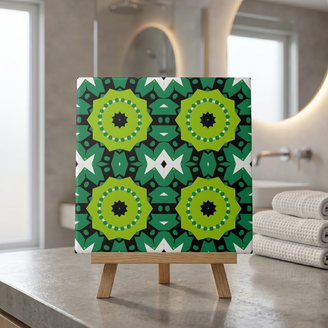 Retro Lime Green Black White Geometric Pattern Tile (Creator Uploaded)