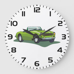 Retro Lime Green Convertible Sports Car Large Clock