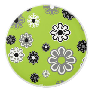 Retro Lime green Flower Power ceramic knob