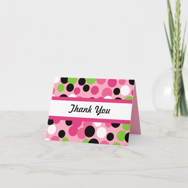 Retro Lime Polka Dot Thank You Card (Front)