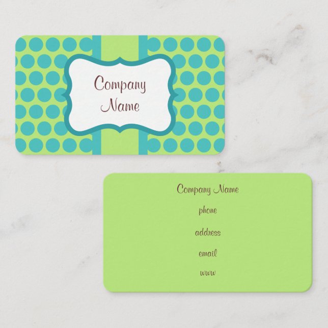 Retro Lime Turquoise Dots Custom Business Cards (Front/Back)