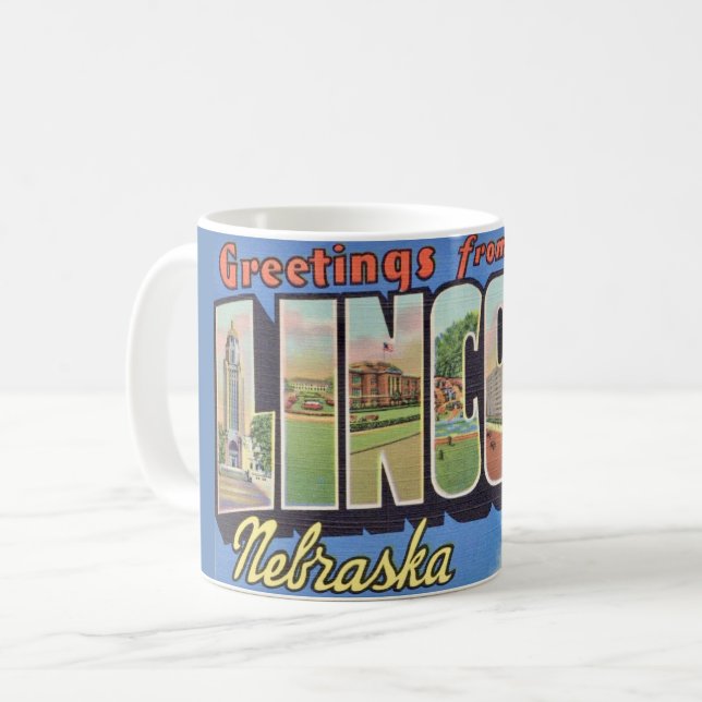 Retro Lincoln Nebraska Greeting Mug (Front Left)
