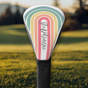 Retro Line Arch Pastel Rainbow Colours Script Name Golf Head Cover