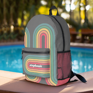 Retro Line Arch Pastel Rainbow Colours Script Name Printed Backpack