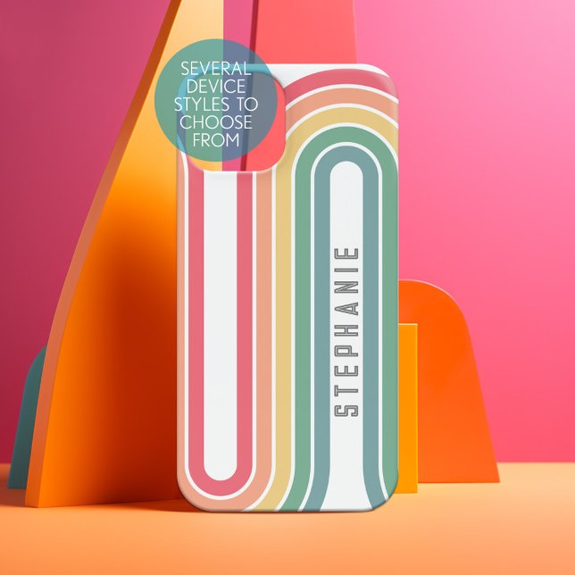 Retro Line Arch Pastel Rainbow Colours Script Name Samsung Galaxy S22 Case (Personalized Phone Case - Pick Your Device Style and Customize the Design)