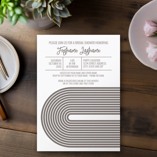 Retro Line Art Bridal Shower Party Champagne Colou Invitation (Mod, Modern Bridal Shower Invitation - Retro Line Arch Design)