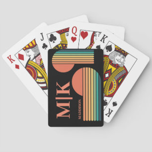 Retro Line Art Sunset Southwest Colours Circle Playing Cards