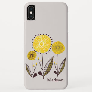 Retro Line Art Yellow Floral Personalised Name Case-Mate iPhone Case
