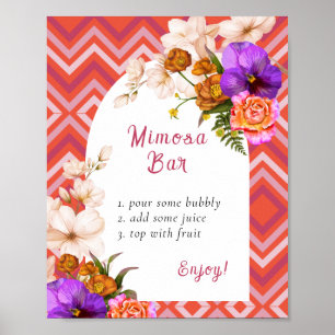 Retro Line Floral Bridal Shower Mimosa Bar Poster