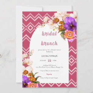 Retro Lines Floral Magenta Fuchsia Bridal Brunch Invitation