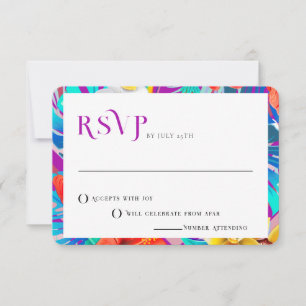 Retro Lines Fuchsia Summer Tropical Wedding RSVP Invitation