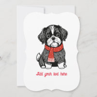 Retro Linocut Style Shih Tzu Christmas Card