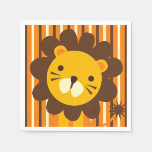Retro Lion on Stripes Paper Napkins