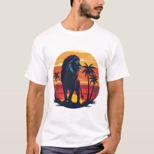 Retro Lion Sunset T-Shirt Vintage Wildlife Graphic