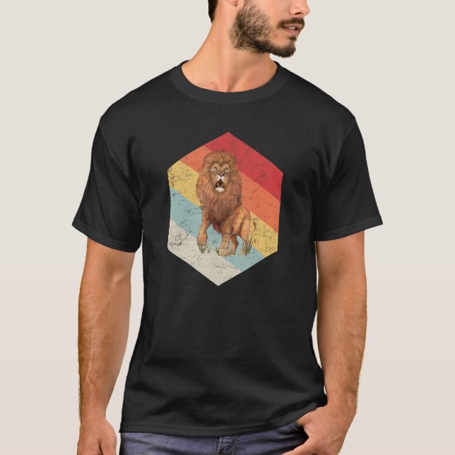 Retro Lion Vintage Lions Screaming Animal T-Shirt (Front)