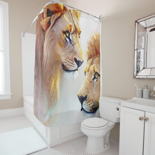 Retro Lions Art - Classic Wildlife Wall Art Shower Curtain (In Situ)